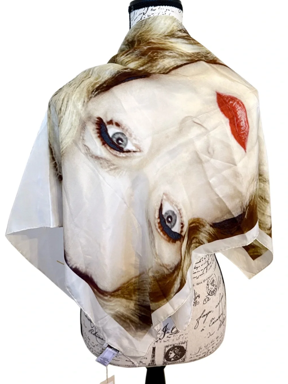 Maje Paris Silk Scarf Blonde Woman Lipstick Portrait Large Graphic Print Red New